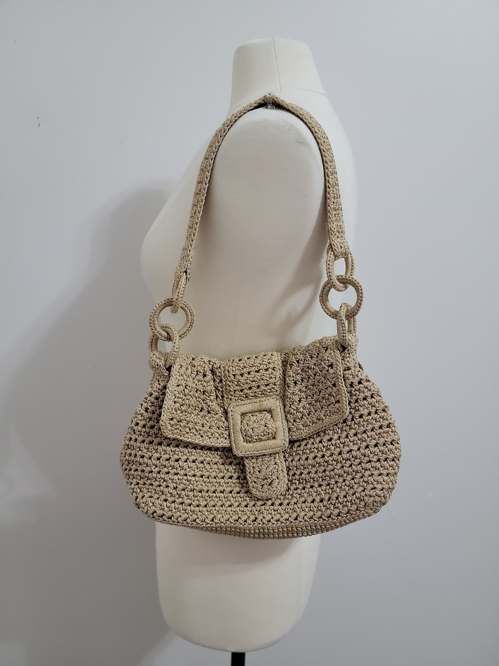 The Sak Purse  Bag  Crocheted Inlayed Gold Weave Vintage